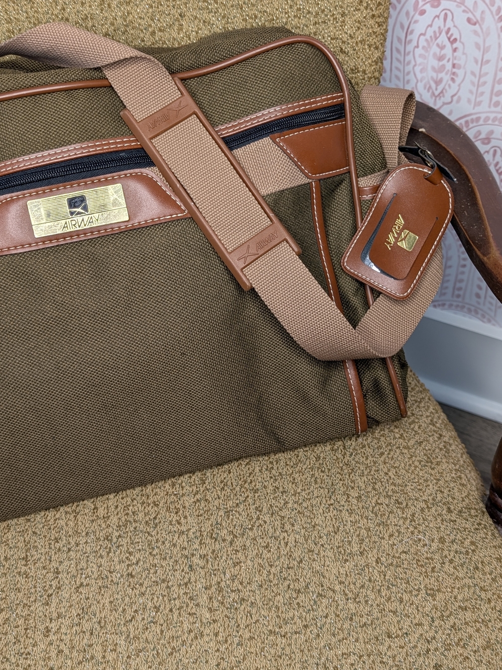 Airway Vintage Olive & Tan Canvas Travel Duffel with Leather Accents